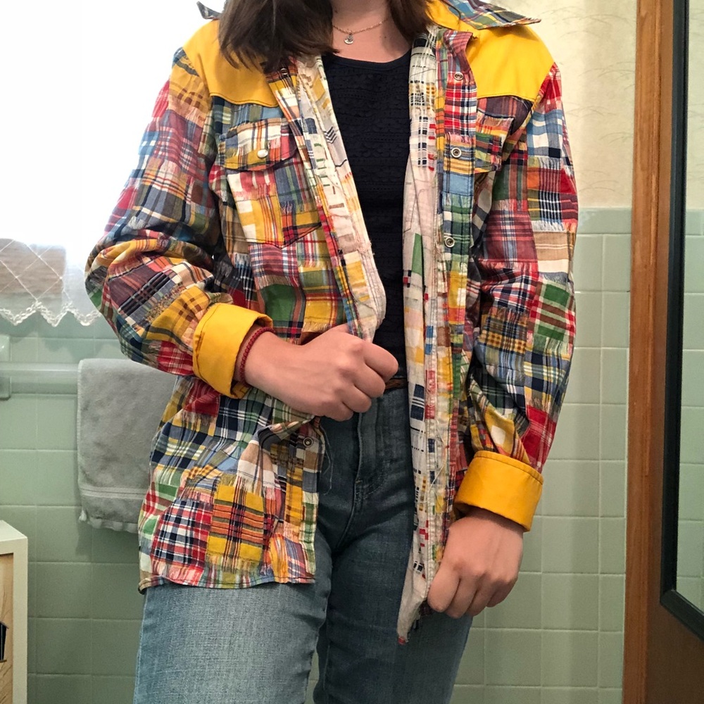 Multi-colored oversized button down collared shirt / light weight shacket